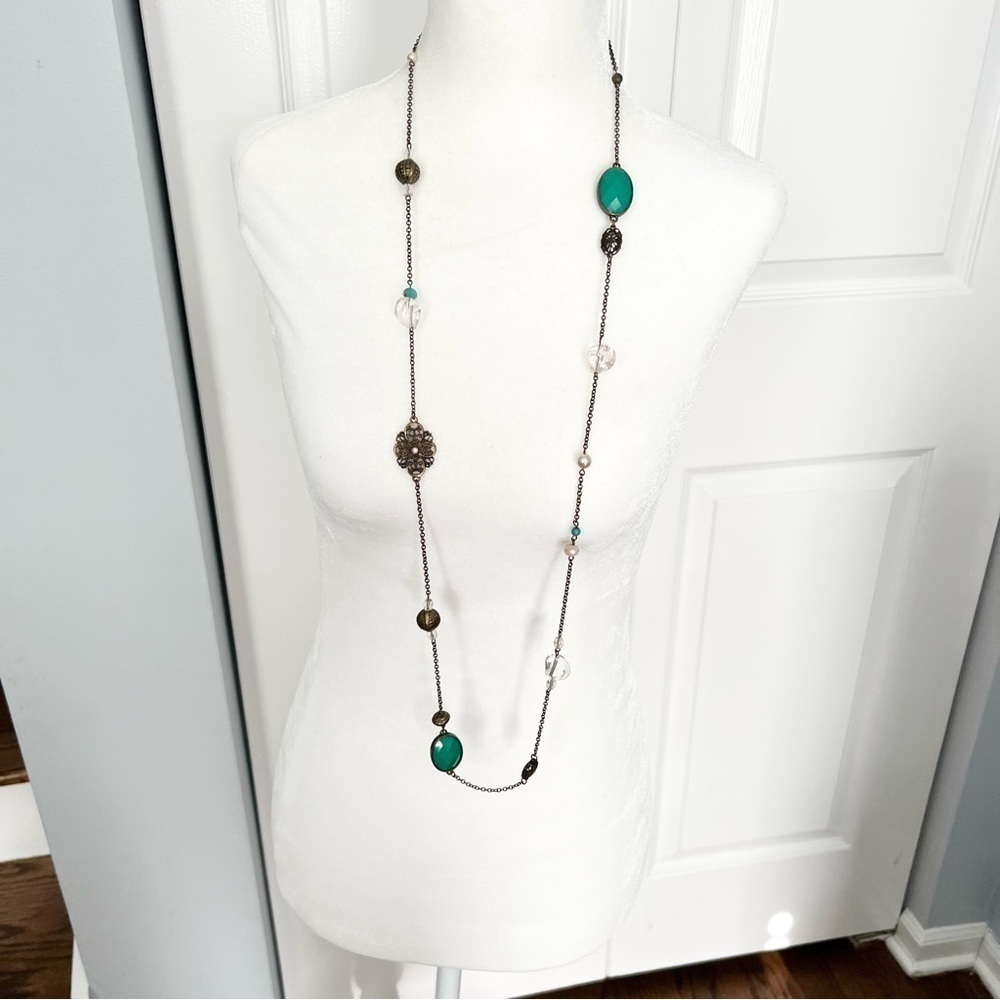 Long beaded station necklace